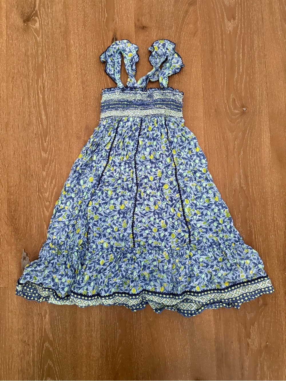 Poupette St. Barth Blue Floral Smocked Sundress with Yellow Accents